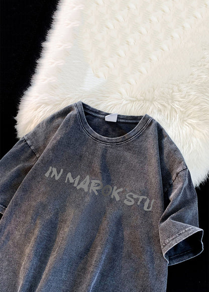 New Black O Neck Print Loose Denim Men T Shirts Summer YL005