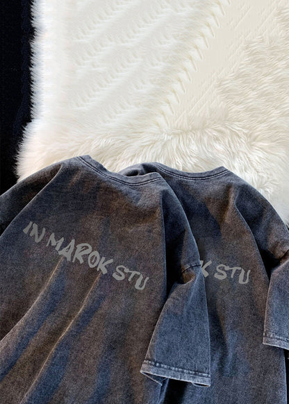 New Black O Neck Print Loose Denim Men T Shirts Summer YL005