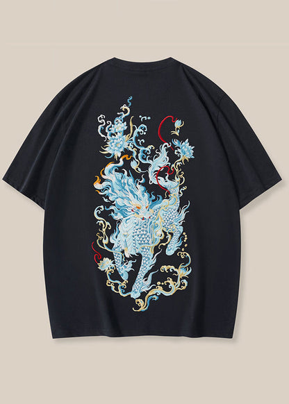 New Oriental Summer Shirt Cotton Black T Embroideried Mens