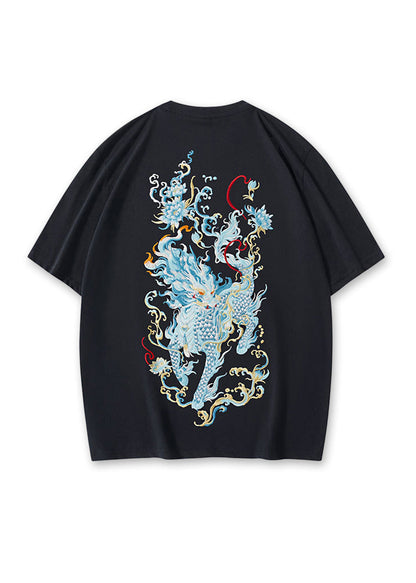 New Oriental Summer Shirt Cotton Black T Embroideried Mens