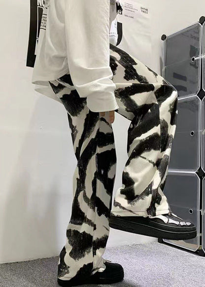 Black Oversized Casual Clothing Mens Dye New Pants Cotton Tie