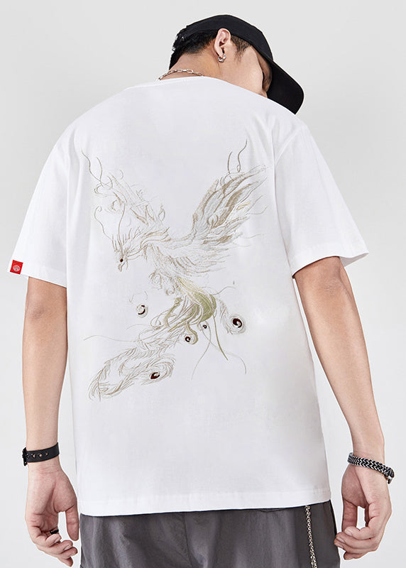 Black Men T New Phoenix Cotton Shirt Embroideried Summer