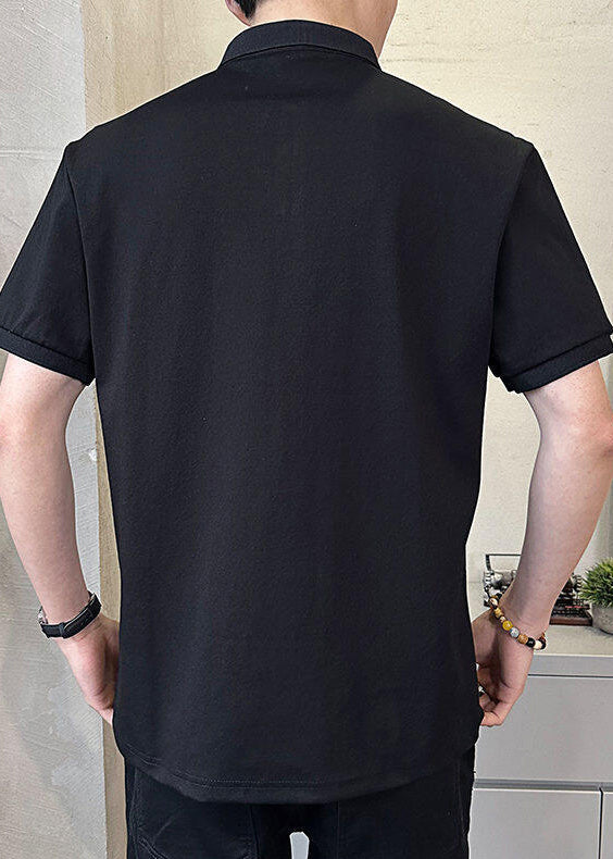 Summer Cotton Black Print Men Button New Polo Shirt