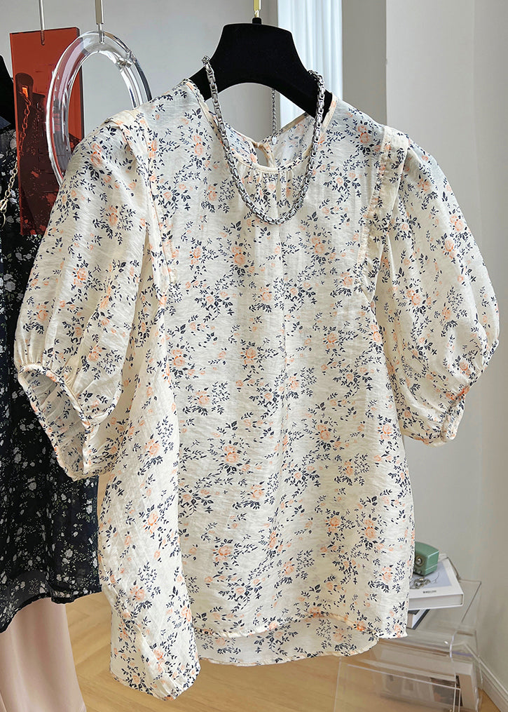 Summer New Button Print Shirt Black Cotton