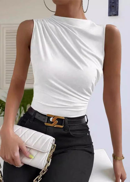 Vests Black Cotton Silm New Sleeveless Wrinkled Fit