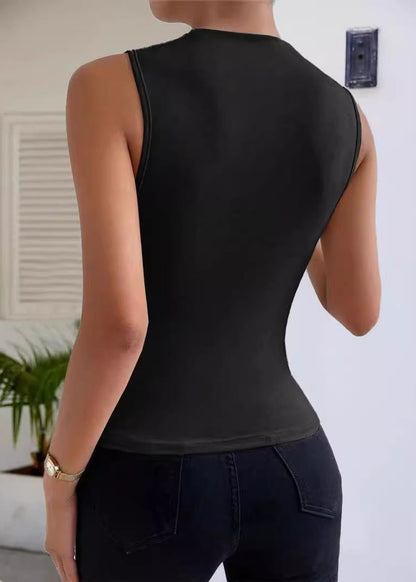 Vests Black Cotton Silm New Sleeveless Wrinkled Fit