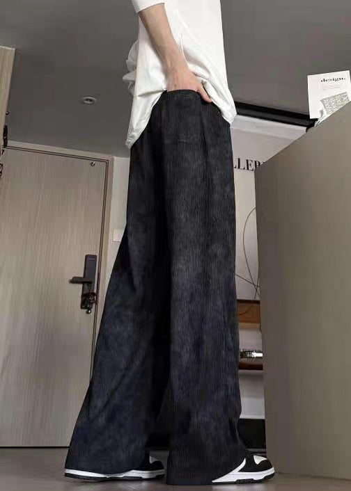 Elastic Men Dye Cotton Waist Black Summer Pants Tie New