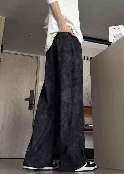 Elastic Men Dye Cotton Waist Black Summer Pants Tie New