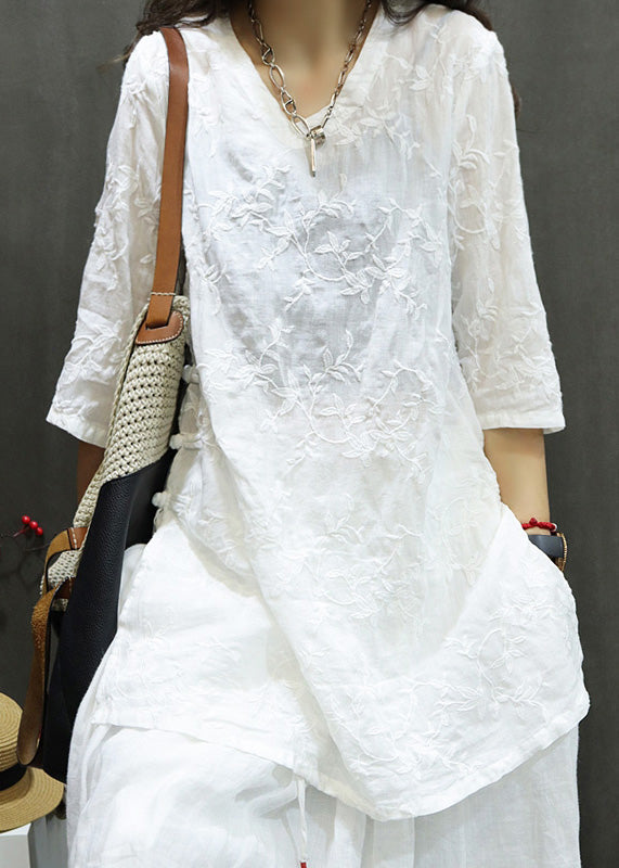 Linen New Dresses Neck Mid Embroidered Black Summer V