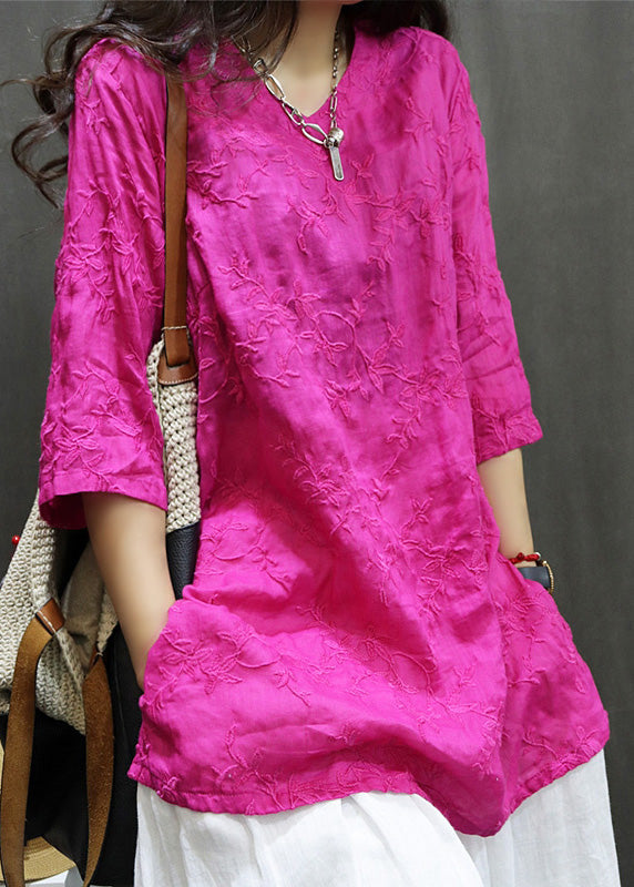 Linen New Dresses Neck Mid Embroidered Black Summer V