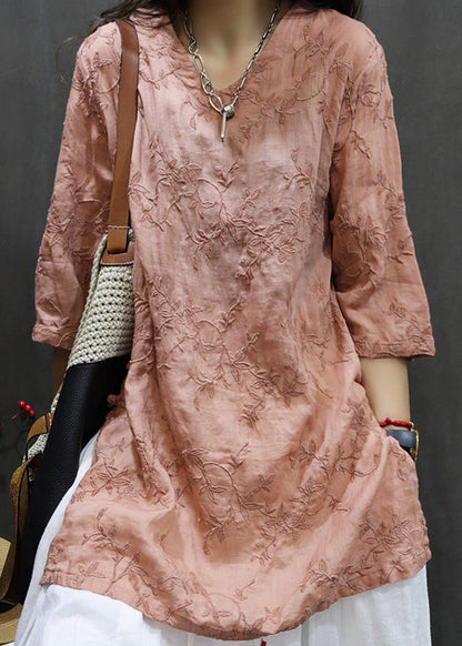 Linen New Dresses Neck Mid Embroidered Black Summer V