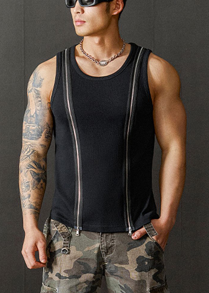 Cotton Up Men Design Original Zip New Tank Summer Black