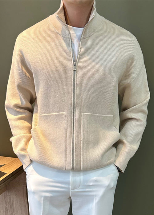 Mens Knit Coats Spring Pockets Up New Black Zip