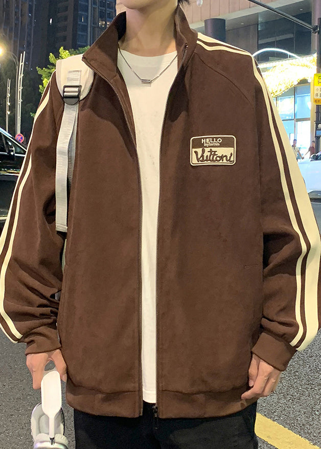 Black New Striped Spring Zip Cotton Men Up Coat