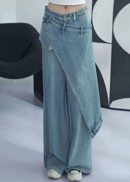 Nouveau pantalon en jean taille haute asymétrique bleu été AW1001