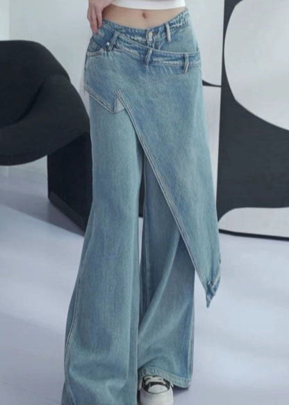 Nouveau pantalon en jean taille haute asymétrique bleu été AW1001