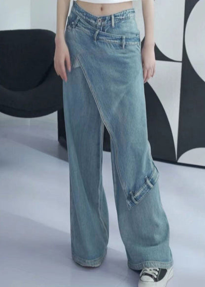 Nouveau pantalon en jean taille haute asymétrique bleu été AW1001