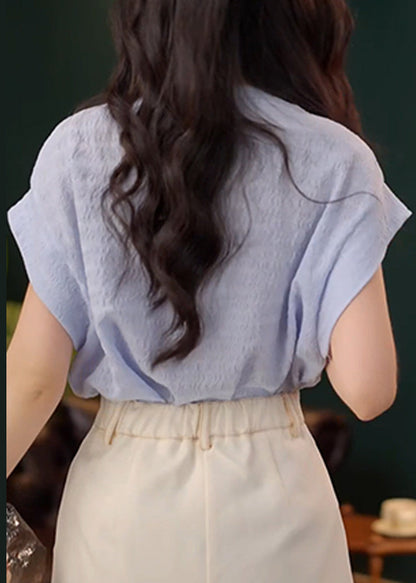 Blue Cotton Shirt Asymmetrical Out New Summer Hollow