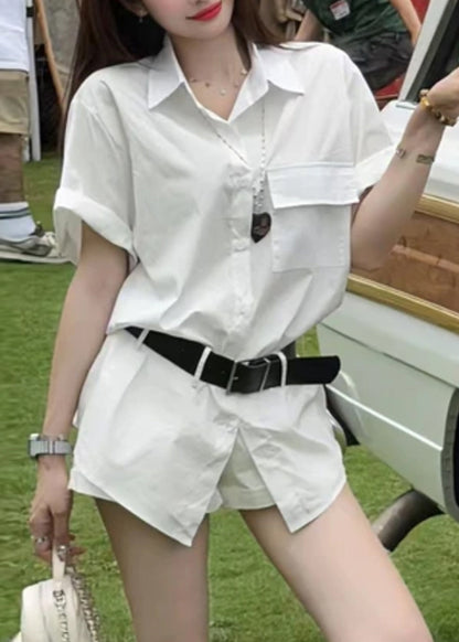 Two Piece New And Blue Summer Shorts Set Cotton Button Shirts