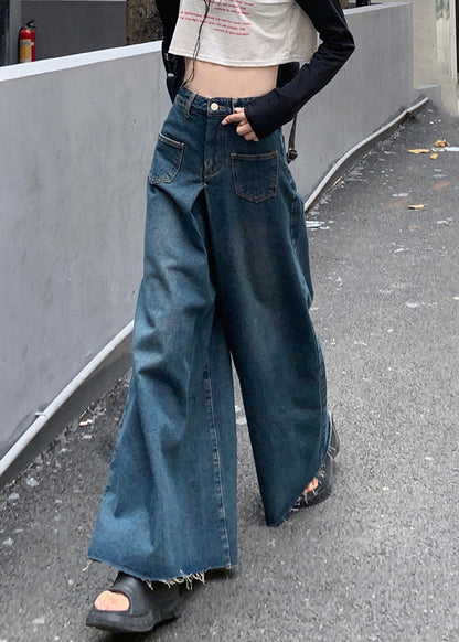 Pantalon en jean taille haute à poches bleues pour l'automne PP026