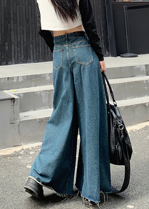 Pantalon en jean taille haute à poches bleues pour l'automne PP026