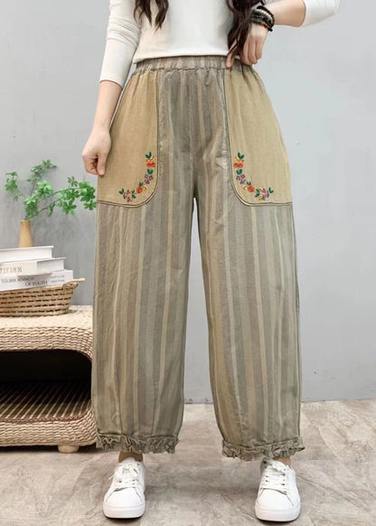 Pantalon court en coton à taille élastique avec poches à volants bleu pour l'été VV054