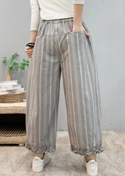 Pantalon court en coton à taille élastique avec poches à volants bleu pour l'été VV054