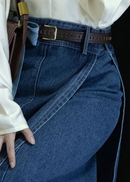Spring New Open Side Denim Blue High Waist Skirts