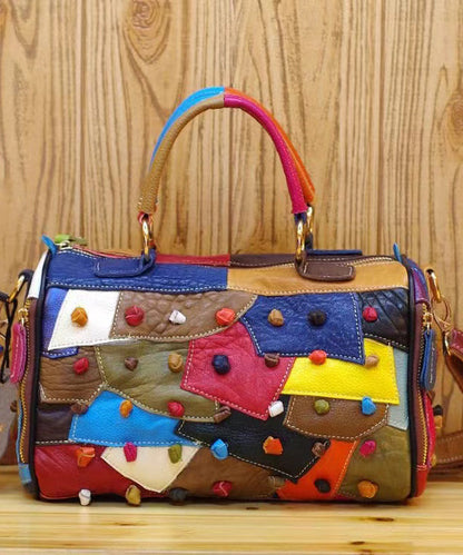 Sac à main fourre-tout patchwork en cuir de veau polychrome de nouvelle boutique HJ1028