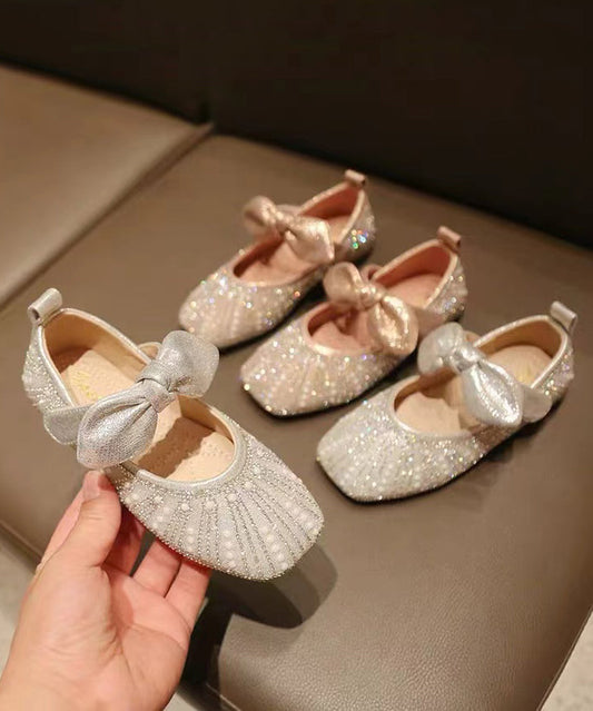 Shoes Silver New Zircon Flat Girls Nail Kids Bow Faux Bead