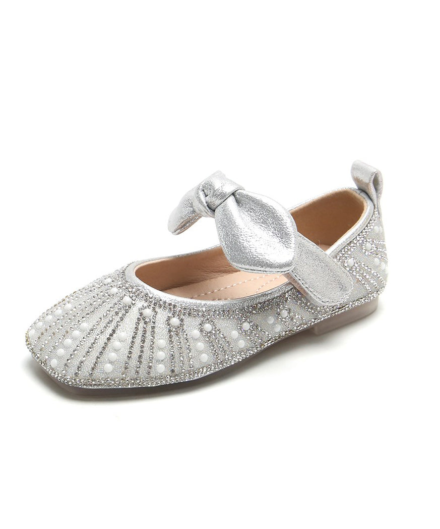 Shoes Silver New Zircon Flat Girls Nail Kids Bow Faux Bead