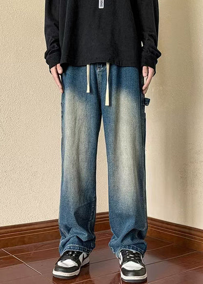 Denim New Spring Men Brown Waist Pants Pockets Elastic