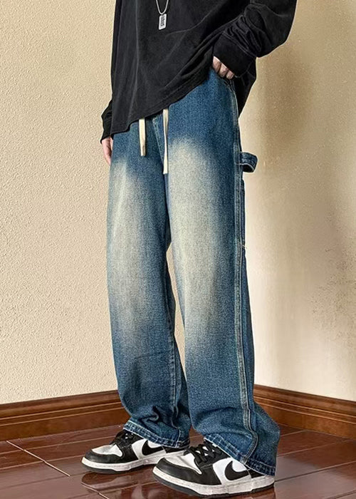 Denim New Spring Men Brown Waist Pants Pockets Elastic