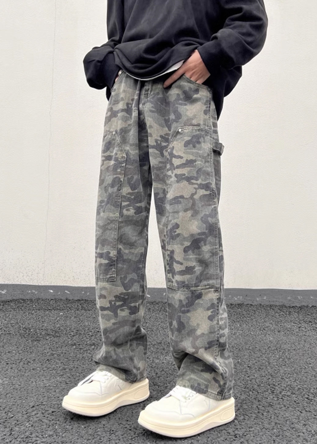 Camouflage Waist Men Warm High Spring Pockets New Pants Fleece