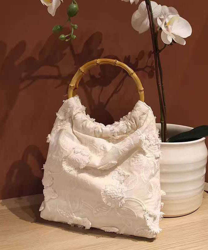 New Style Tassel Cotton Chinese Tote Embroidery Bag Beige