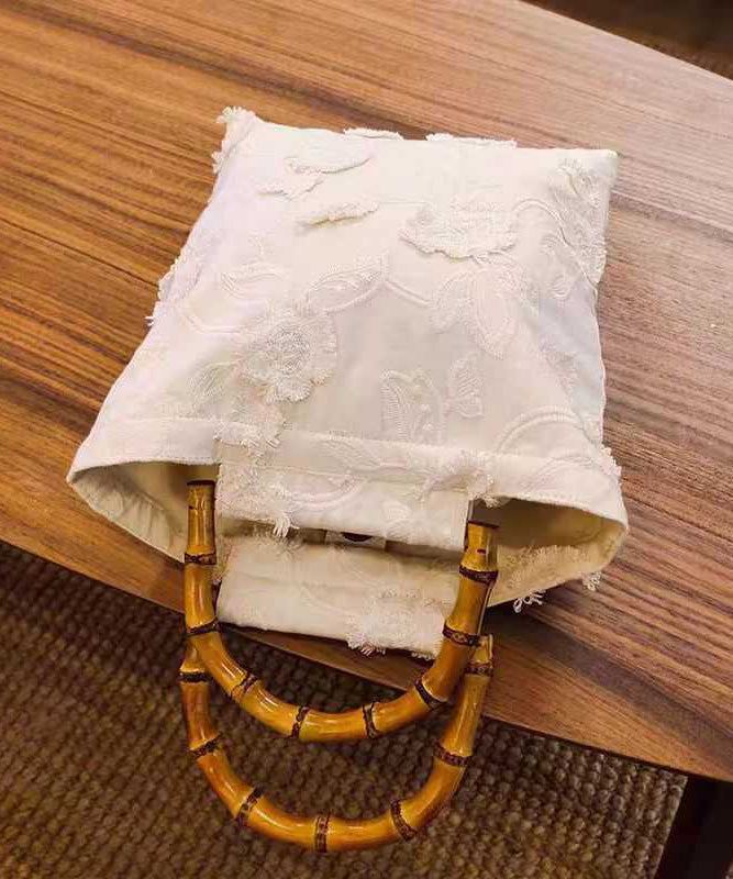 New Style Tassel Cotton Chinese Tote Embroidery Bag Beige