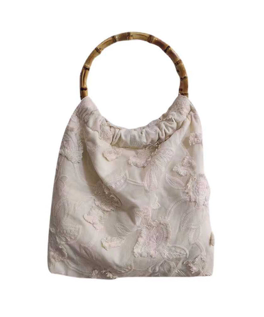 New Style Tassel Cotton Chinese Tote Embroidery Bag Beige