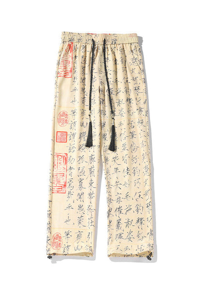 Pantalon large en soie glacée imprimé de style chinois pour homme, nouvelle collection été YT046