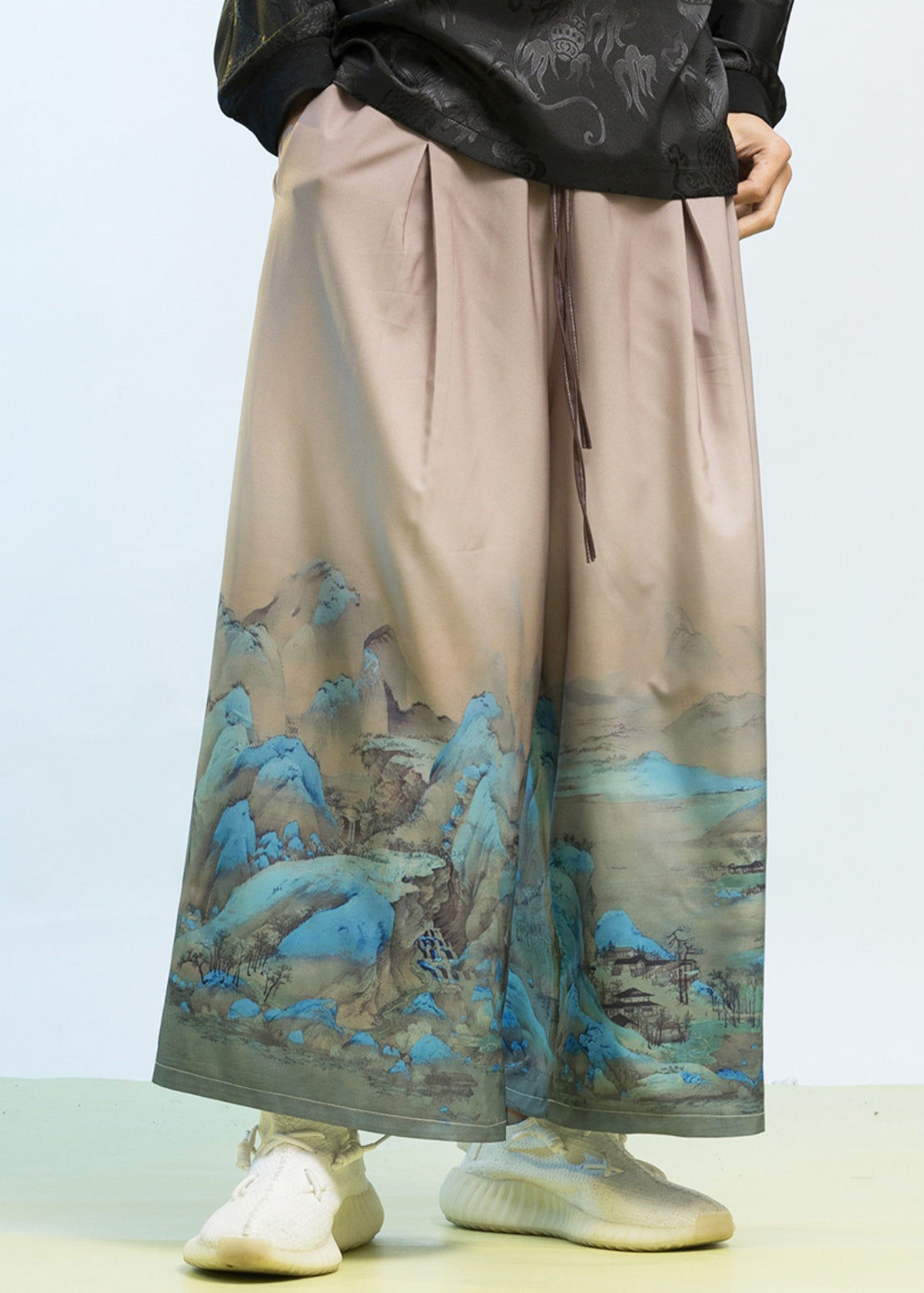 Neue Herrenhose mit weitem Bein im chinesischen Stil „Thousand Mile Jiangshan“ mit Aufdruck SA008