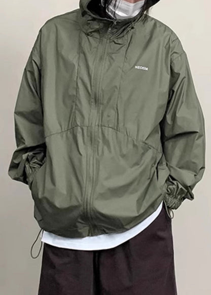 Coffee UPF New Pockets Zippered 50+ Thin Hooded Men Coat