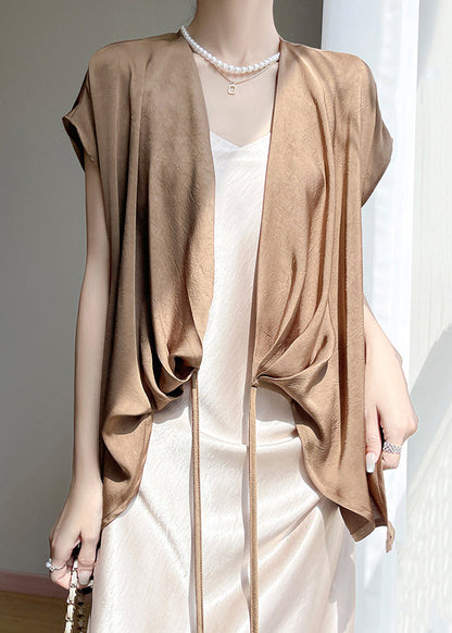 Solid Short Coffee Silk Design Shirt Original New Sleeve