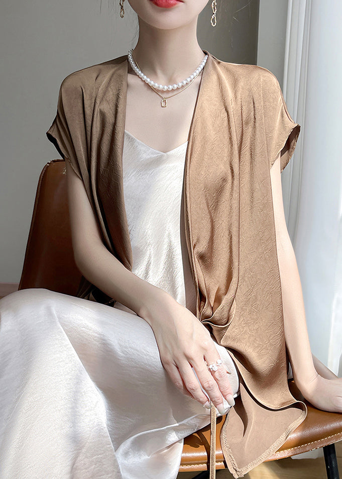 Solid Short Coffee Silk Design Shirt Original New Sleeve