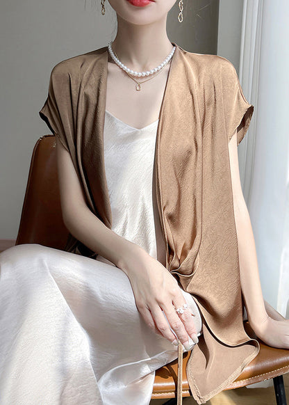 Solid Short Coffee Silk Design Shirt Original New Sleeve