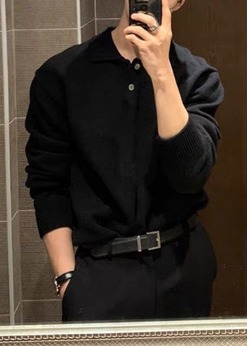 New Coffee Peter Pan Collar Button Knit Sweaters Men Spring TK008