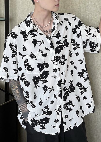 New Coffee Peter Pan Collar Print Men Hawaiian Shirts Summer HG018