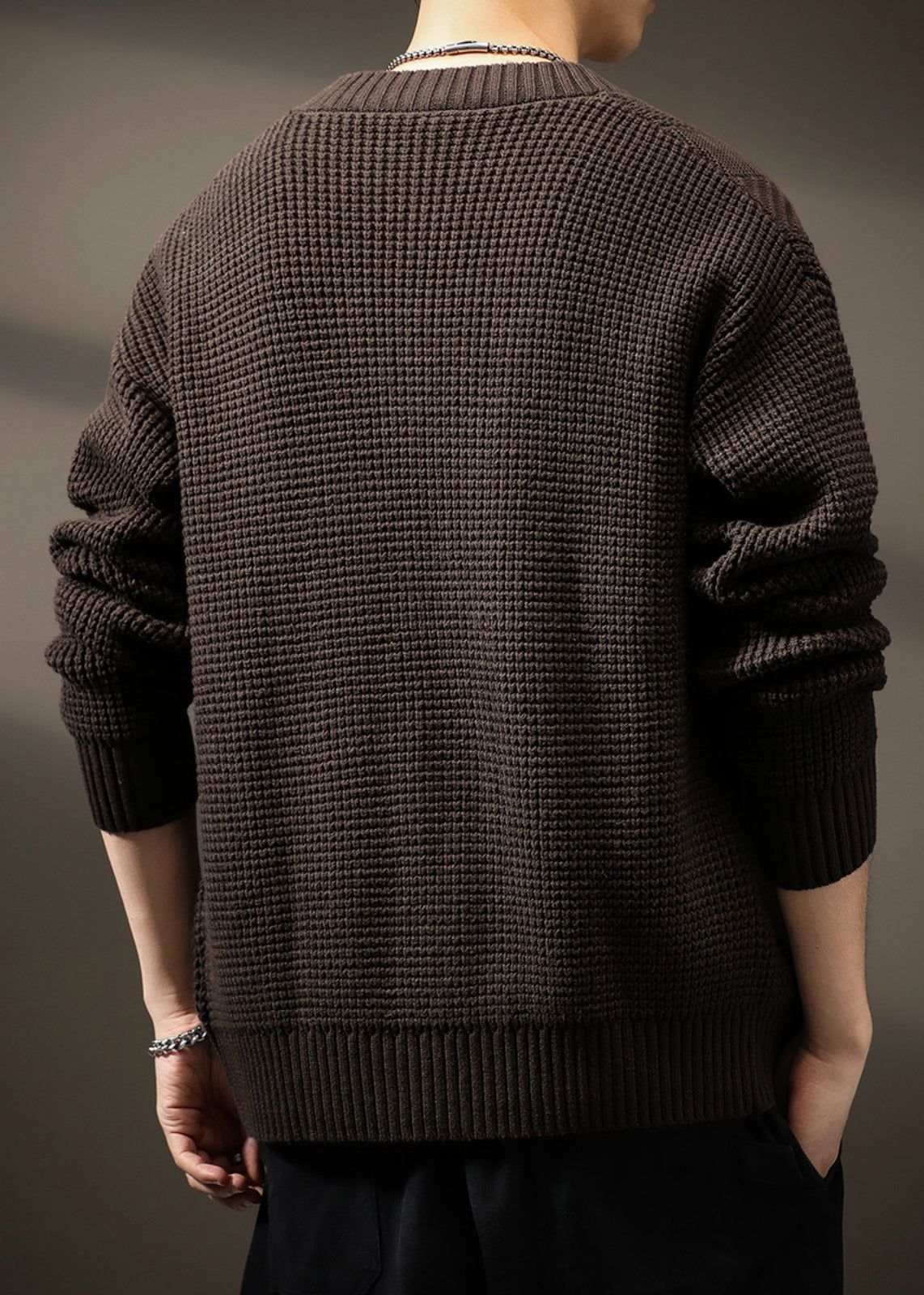 Men Solid Button Spring Neck New Coffee Cardigans V Knit