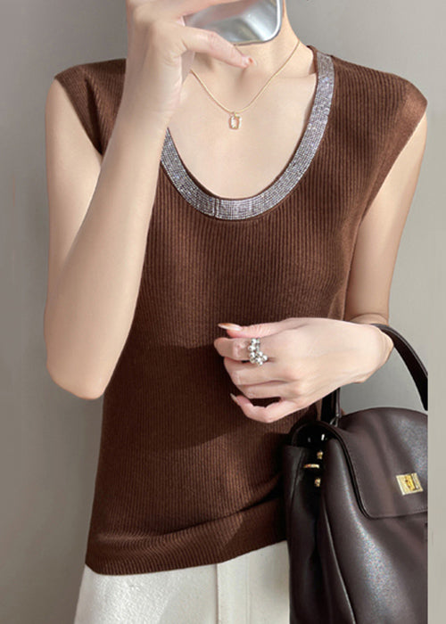 Solid Coffee New Tank Cozy Zircon Sleeveless Knit