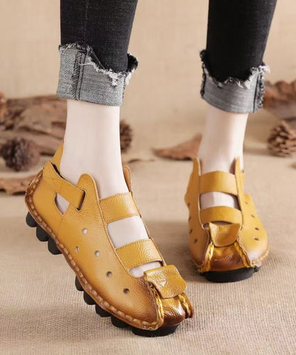 Out New Sandals Hollow Flat Splicing Comfortable Yellow