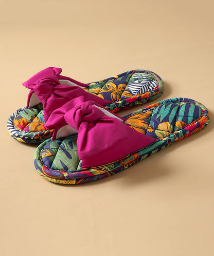 Green Bow Slippers Shoes New Comfy Splicing Fabric Cotton