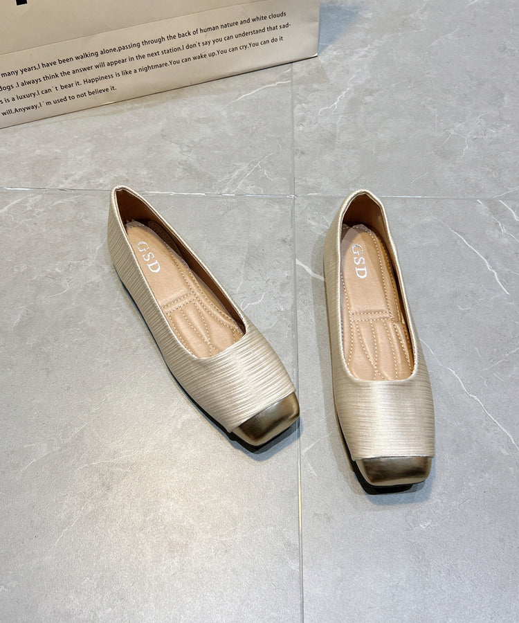 Flat Comfy Apricot Silk Shoes New Versatile Splicing Feet